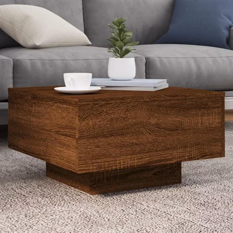 Tavolino da soggiorno moderno vidaXL in legno color rovere marrone, L/P/H: 55 x 55 x 31 cm