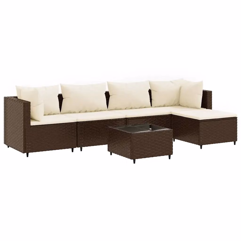 vidaXL Set di Mobili da Giardino 6pz in Polyrattan Marrone e Bianco con Cuscini e Tavolino da Caffè – 2