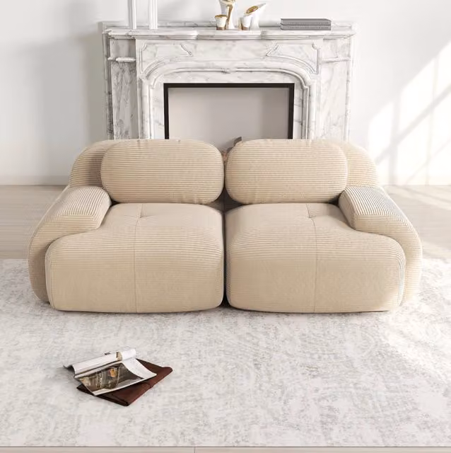 Divano a 2 posti 208x103x70 cm in tessuto beige, modulare, senza montaggio, per soggiorno –