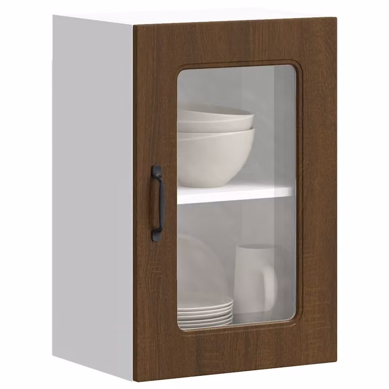 Pensile da cucina moderno vidaXL con ante in vetro e ripiani interni, colore marrone, L: 60.0 cm, P: 31.0 cm, H: 40.0 cm