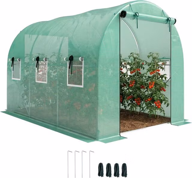 Serra Minimal Verde in PVC e Acciaio Zincato con Porte a Zip e Finestre a Rete L: 3 m, P: 2 m, H: 2 m