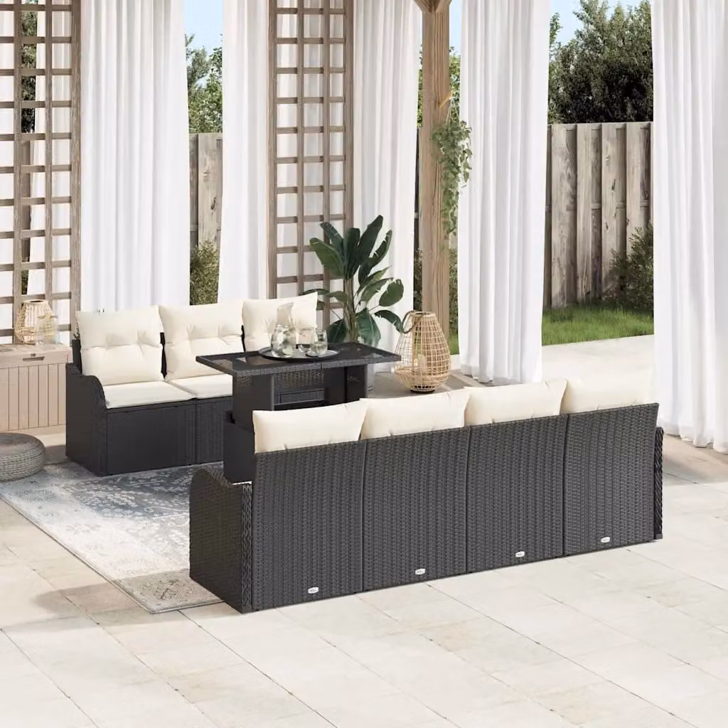 Set Divano da Giardino a L vidaXL 8 Pezzi con Tavolino Nero e Beige con Cuscini e Struttura in Metallo – 1