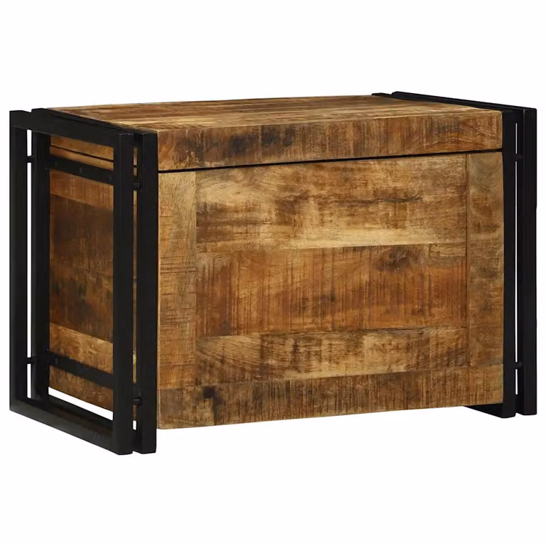 Scatola di stoccaggio rustica vidaXL in legno di mango e metallo, marrone e nero, L: 60 cm, P: 40 cm, H: 41 cm