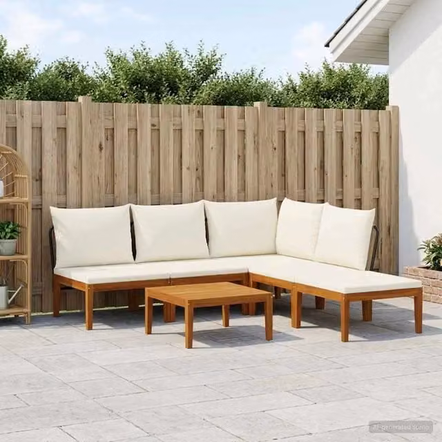 Set di 6 sedie moderne vidaXL in legno di acacia e corda color beige e bianco per giardino e terrazza – 1