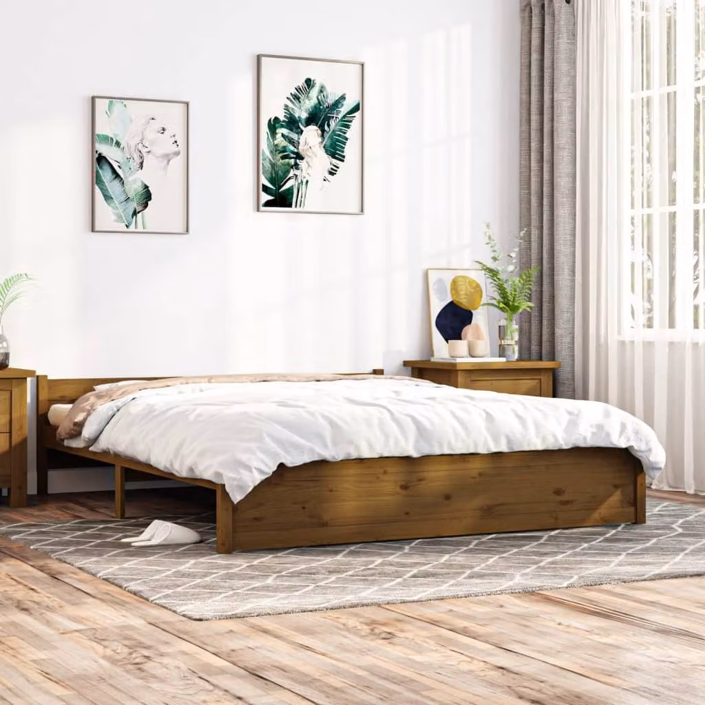 The Living Store Letto in legno massiccio marrone miele 200x200 cm