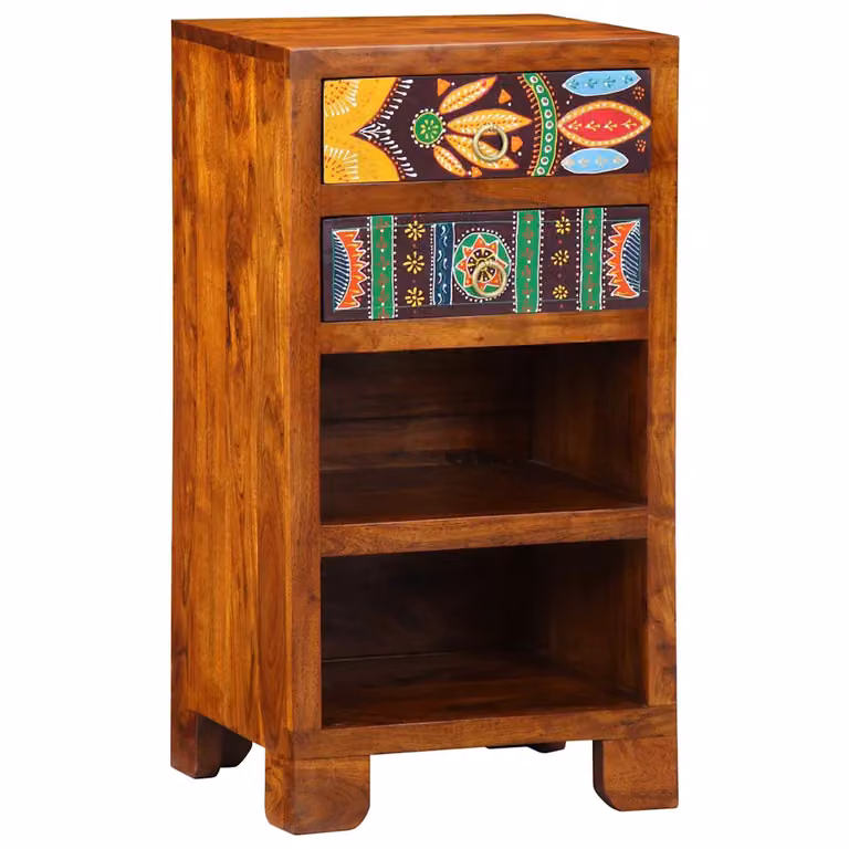 vidaXL Tavolino Floreale in Legno di Acacia Marrone con Cassetto L/P/H: 40 x 35 x 75 cm
