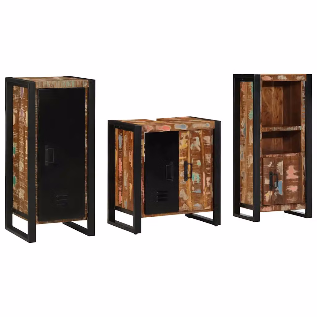 Set di mobili per il bagno vidaXL 3 pz in legno e metallo multicolore e nero con design minimalista – 1