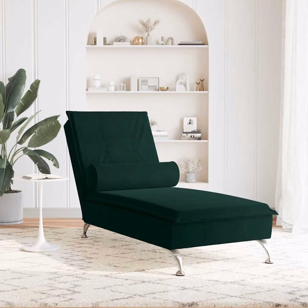 vidaXL Chaise Longue Moderna in Velluto Verde con Caricabatterie USB e Cuscini, L: 136,5 cm, P: 56,0 cm, H: 75,0 cm