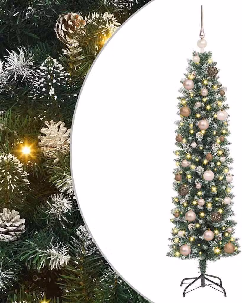 Albero di Natale Artificiale Sottile Verde e Bianco 150 cm