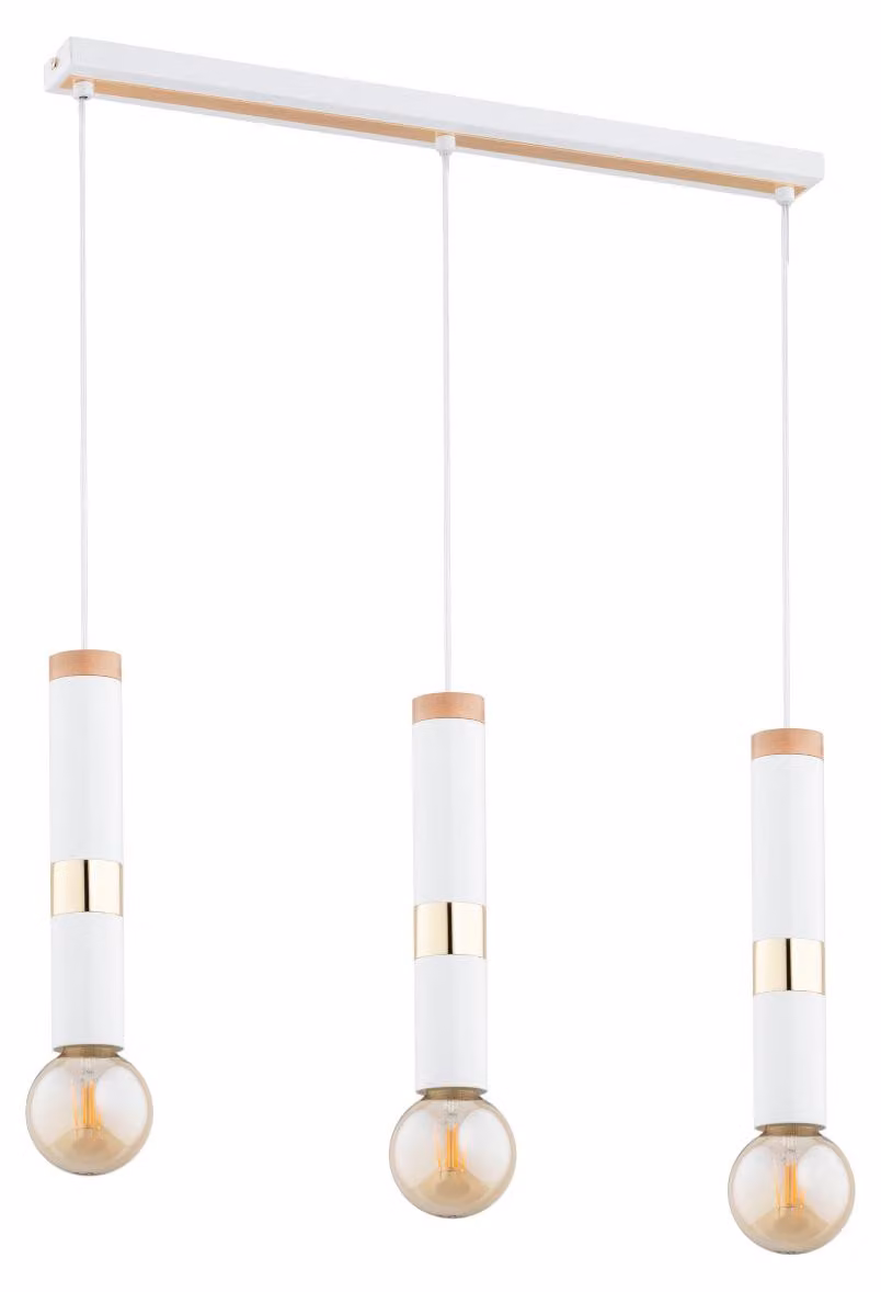 Lampada a sospensione con elementi in legno DEKOR bianca 3xE27x15W metallo, dimensioni: 90x5,5x60 cm, IP20 Alfa