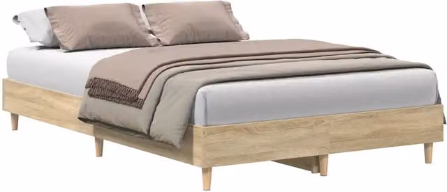 Letto matrimoniale moderno con giroletto e doghe fisse in legno e MDF, colore Rovere Sonoma, L/P/H: 120 x 200 x 25 cm