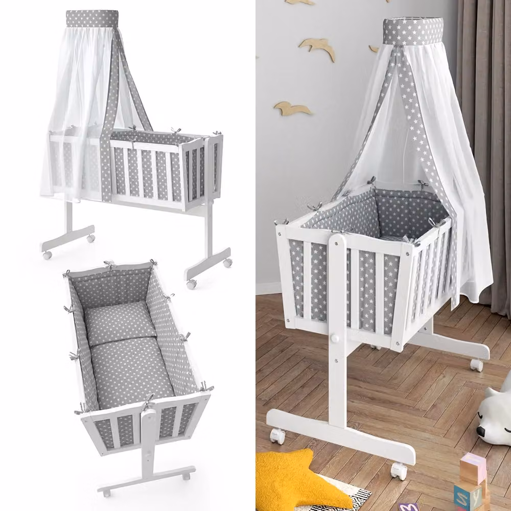 Culla per neonati Noah Vitalispa in legno bianco con ruote – 2