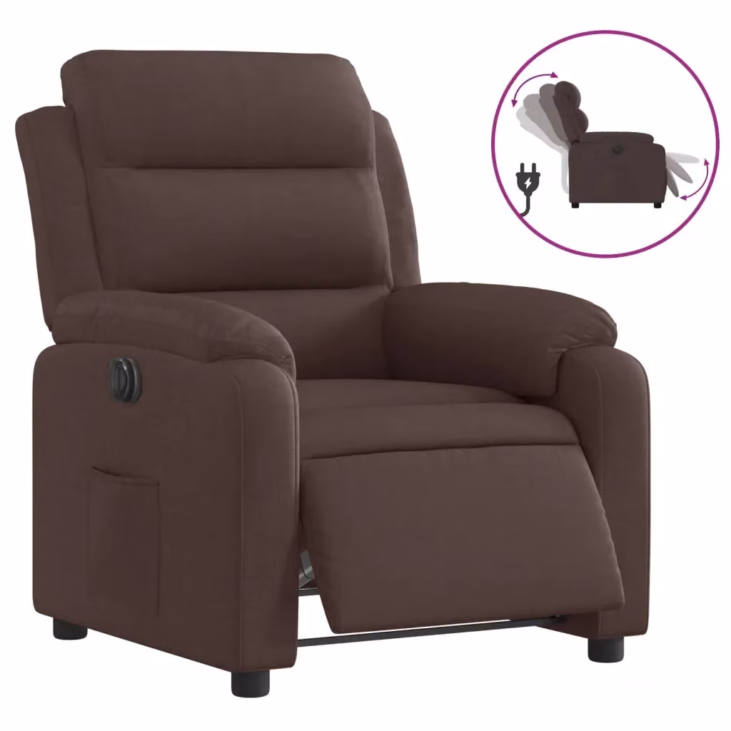 Poltrona elettrica reclinabile relax vidaXL in tessuto marrone con braccioli e funzione auto-return per soggiorno – 2