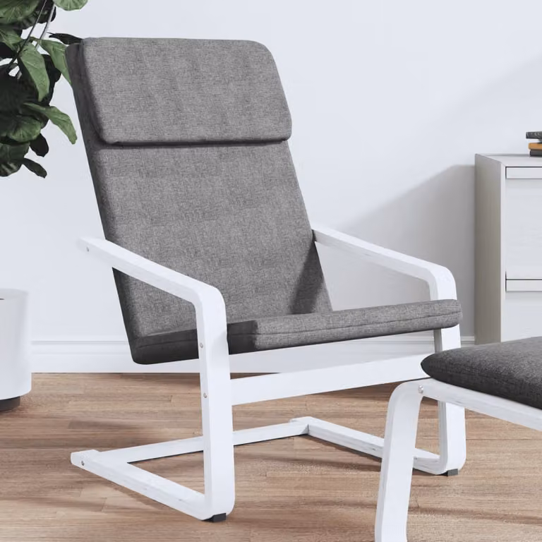 Sedia Relax vidaXL in Tessuto Grigio e Bianco con Struttura in Legno di Betulla
