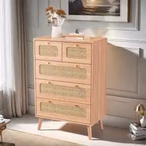 UnboxG cassettiera con 5 cassetti piano di lavoro mobile portaoggetti in stile boho cassettiera per soggiorno camera da letto corridoio 60 x 24 x 91 cm