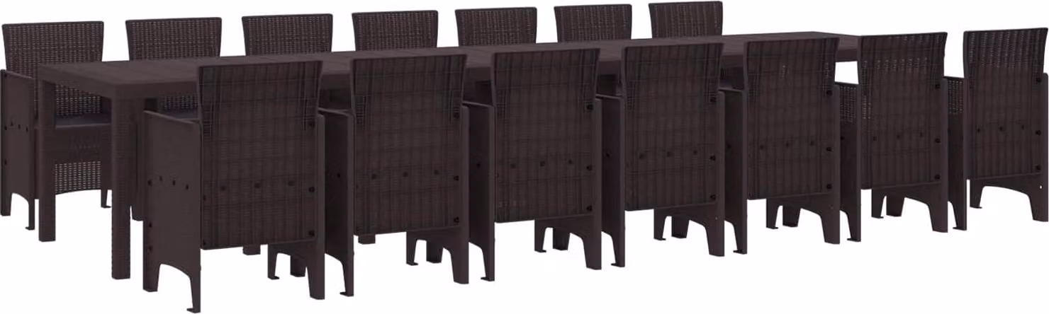 Maison Exclusive - Set da pranzo per giardino con cuscini, 15 pezzi, colore marrone, materiale: PP