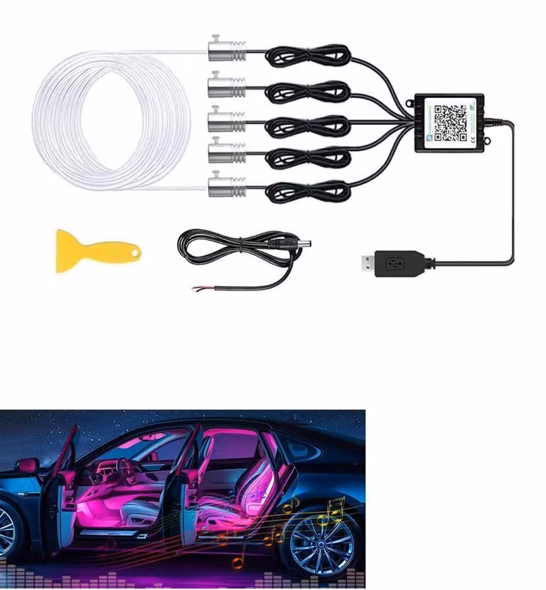 Illuminazione per auto: sistema di illuminazione interna LED RGB 5-in-1, lunghezza 600 cm, con controllo tramite app e sincronizzazione con la musica