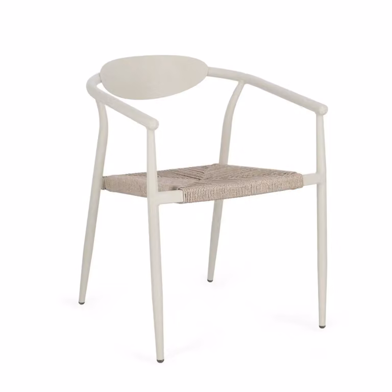 Set di 4 sedie con braccioli MORAIRA in alluminio e fibra sintetica beige, impilabili