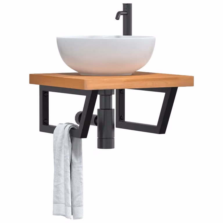 vidaXL Ripiano da parete per lavabo in legno di faggio e metallo, nero e marrone