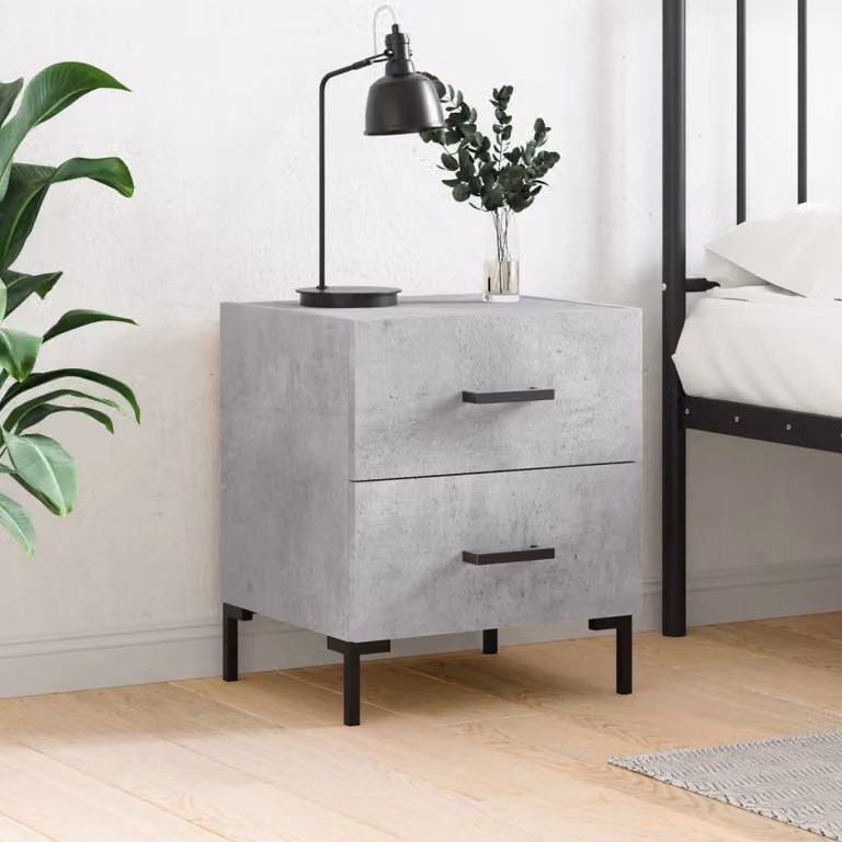 Comodino moderno vidaXL in legno e metallo, Grigio, L 40 cm x P 35 cm x H 47,5 cm