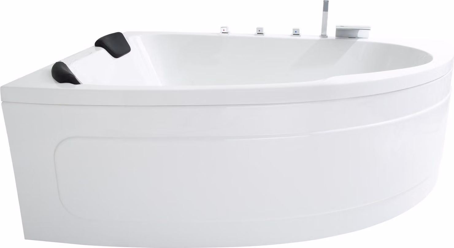 Vasca da bagno angolare Basera Guam sinistra 180 x 130 cm per 2 persone con cascata, ambiente LED e poggiatesta