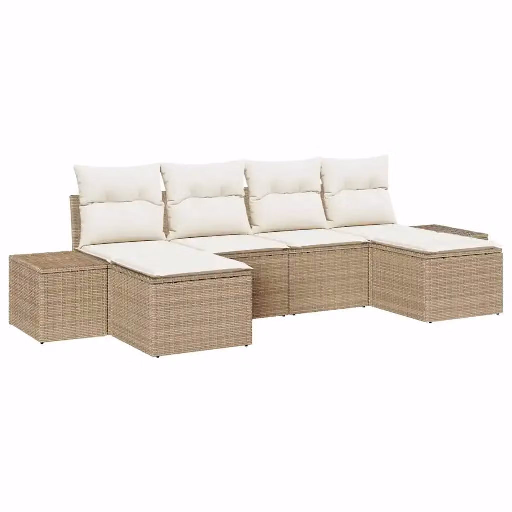 Set Divano da Giardino a L vidaXL 4 pz Beige con Cuscini e Pouf in Polyrattan e Metallo – 2