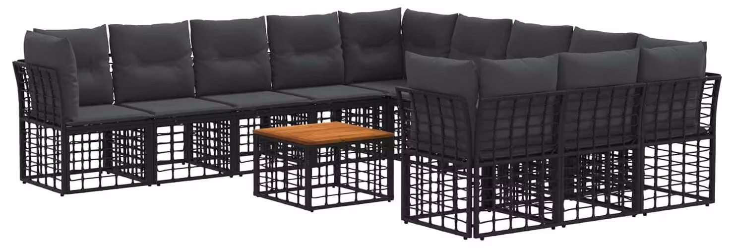 Set di divani da esterno 12 pcs Nero e Grigio scuro Poliestere