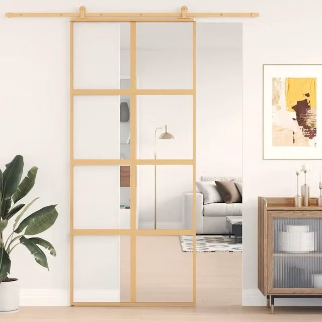 Porta Scorrevole vidaXL in Alluminio e Vetro Trasparente Dorata L: 90 cm, H: 205 cm