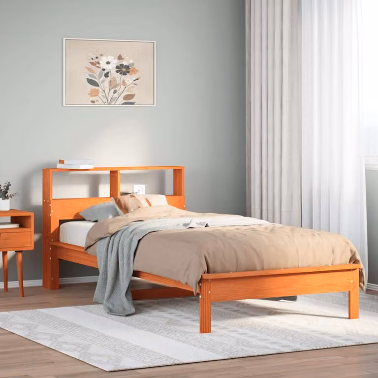 Letto Libreria vidaXL in Pino Massiccio Marrone Cera con Ripiani Laterali L 75 x P 190 cm