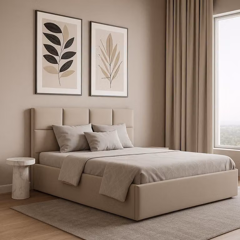 GUTTO Letto imbottito 200x200 Rete a doghe metalliche Beige Letto in velluto con contenitore