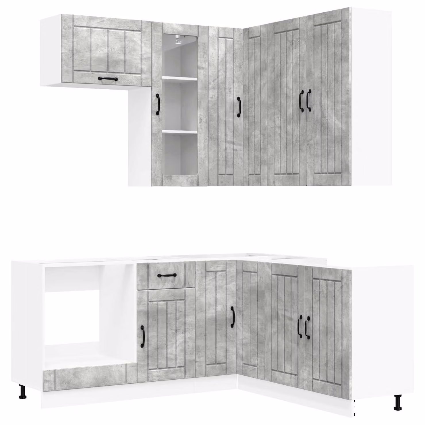 Set di mobili da cucina LUCCA, 8 pezzi, colore grigio cemento, materiale: legno composito