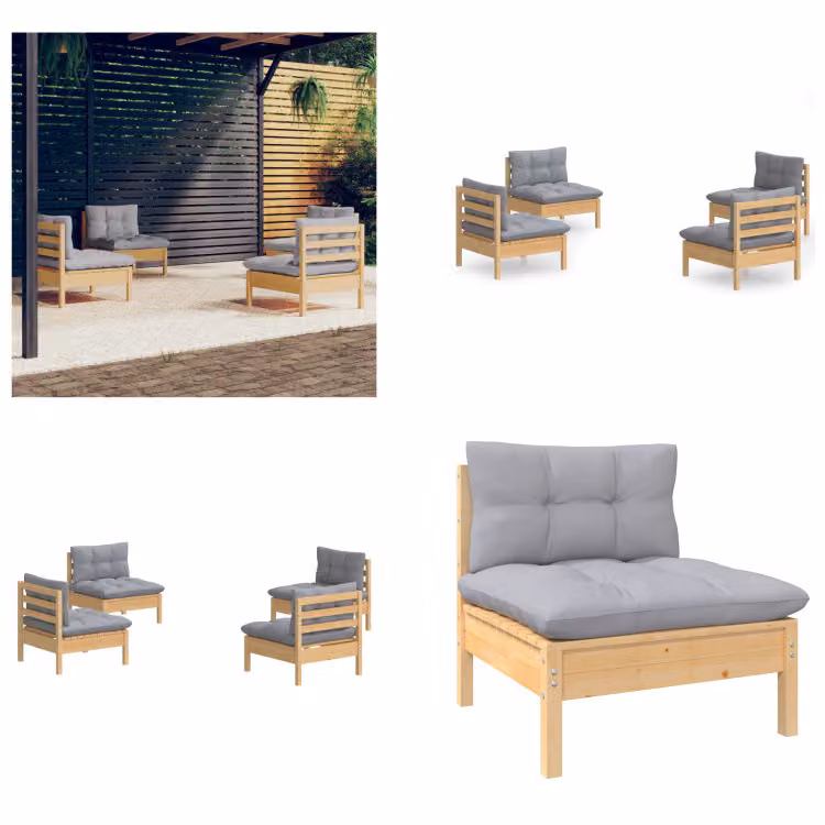 vidaXL Set da salotto da giardino 4 pezzi con cuscini grigi in legno di pino - set da salotto da giardino - set da salotto da giardino - set da salotto