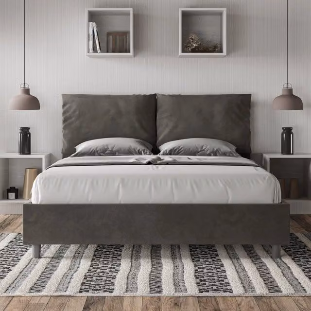 Letto matrimoniale alla francese Ityhome con contenitore in microfibra grigio L/P/H: 165 x 202 x 110 cm