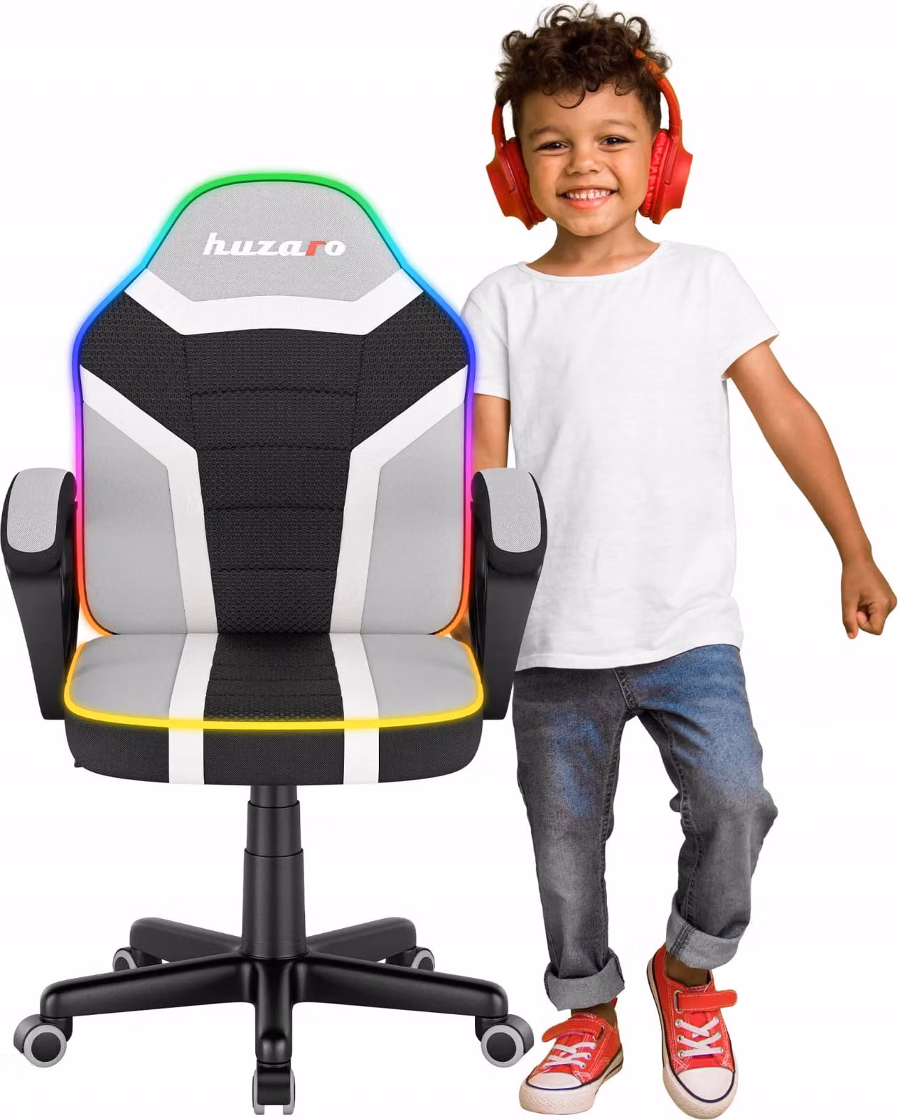 Sedia da gioco per bambini Huzaro Ranger 1.0 RGB Pixel con illuminazione a LED, tessuto traspirante, regolabile in altezza, 80-150 cm