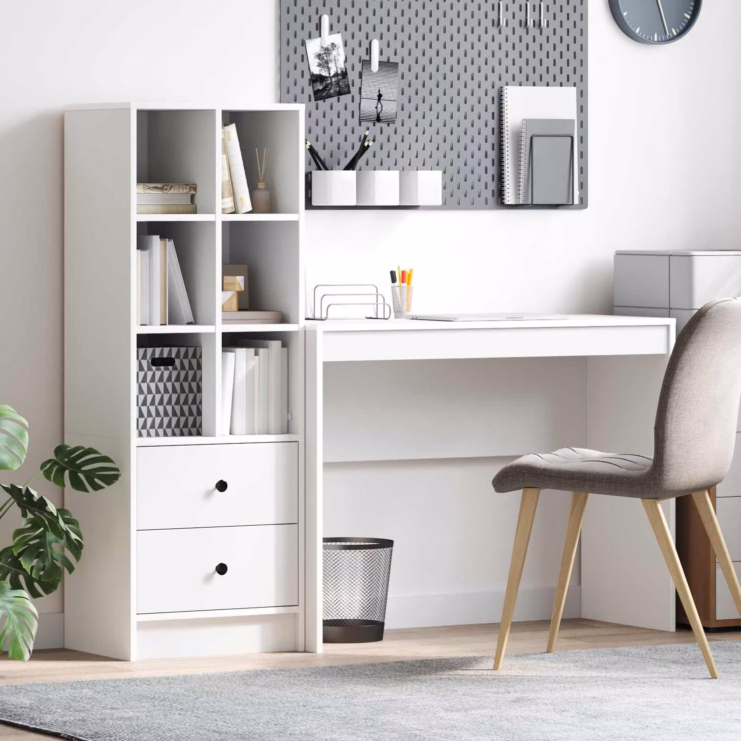 Set di 2 Scrivanie con Scaffale vidaXL Bianche in MDF Laminato per Home Office L: 145,5 cm, P: 40 cm, H: 127 cm