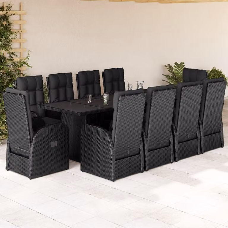 Maison Exclusive - Set da pranzo da giardino 11 pezzi con cuscini in polyrattan nero
