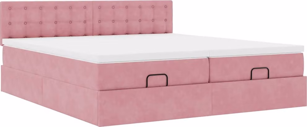 Struttura Letto Pouf con Materassi Rosa 180x200 cm Velluto