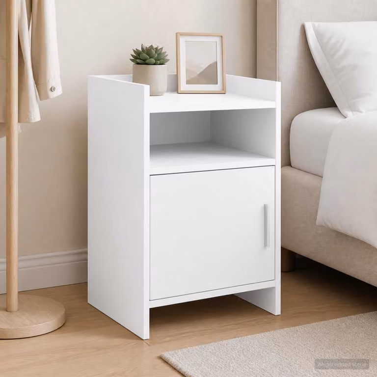 Set di 2 comodini moderni vidaXL in legno ingegnerizzato e metallo, colore bianco opaco, L 40 cm x P 36 cm x H 60 cm