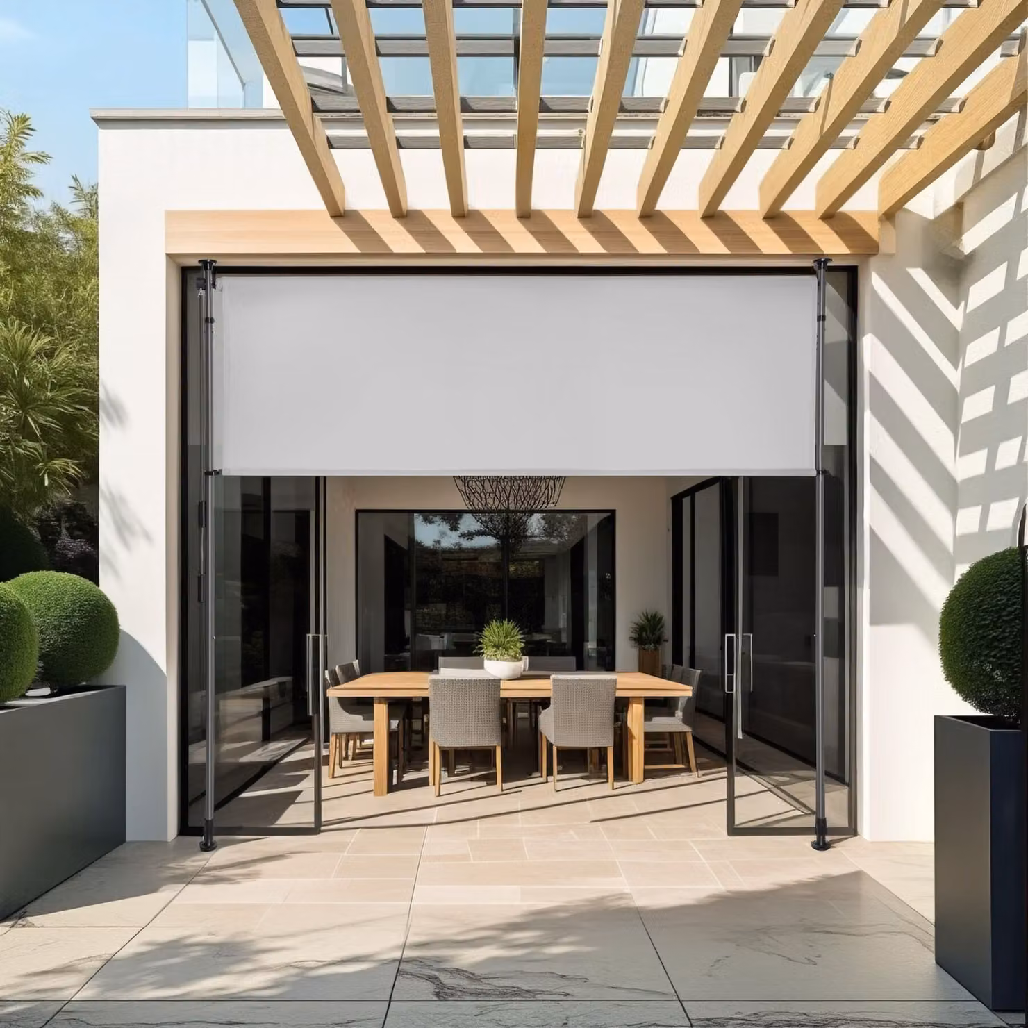 Tenda da sole tectake Taija con manovella manuale in poliestere e acciaio, grigio chiaro, L: 310 cm, H: 158 cm – 2