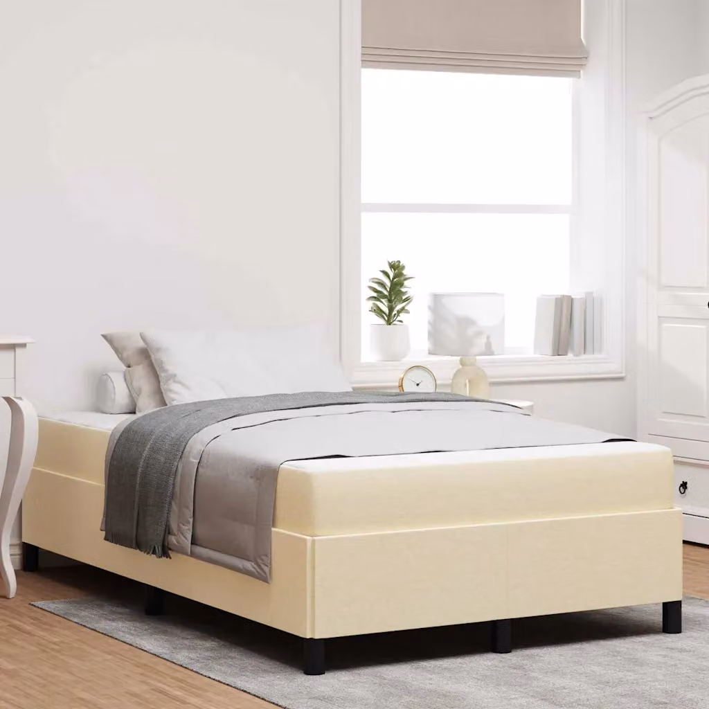 Letto a molle vidaXL in tessuto beige con struttura in legno e metallo L/P: 120 x 200 cm – 1