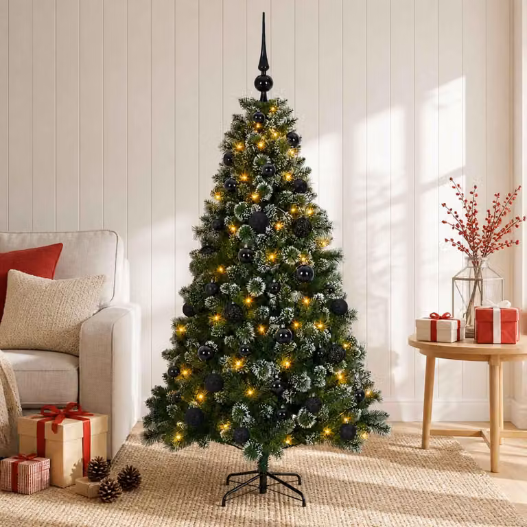 Albero di Natale artificiale con decorazioni a sfera, altezza 120 cm, 150 luci LED