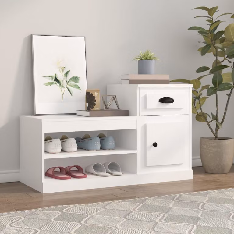 Scarpiera bianca vidaXL in legno con ante a battente e ripiani interni L: 100 cm, P: 42 cm, H: 60 cm