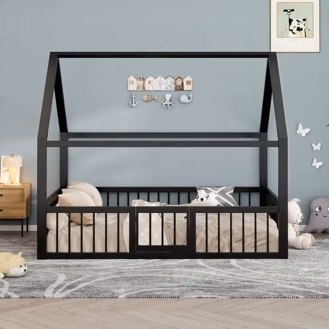 Letto Singolo in Metallo per Bambini ¨C Xylo ¨C Nero, 140x200 cm, Senza Materasso