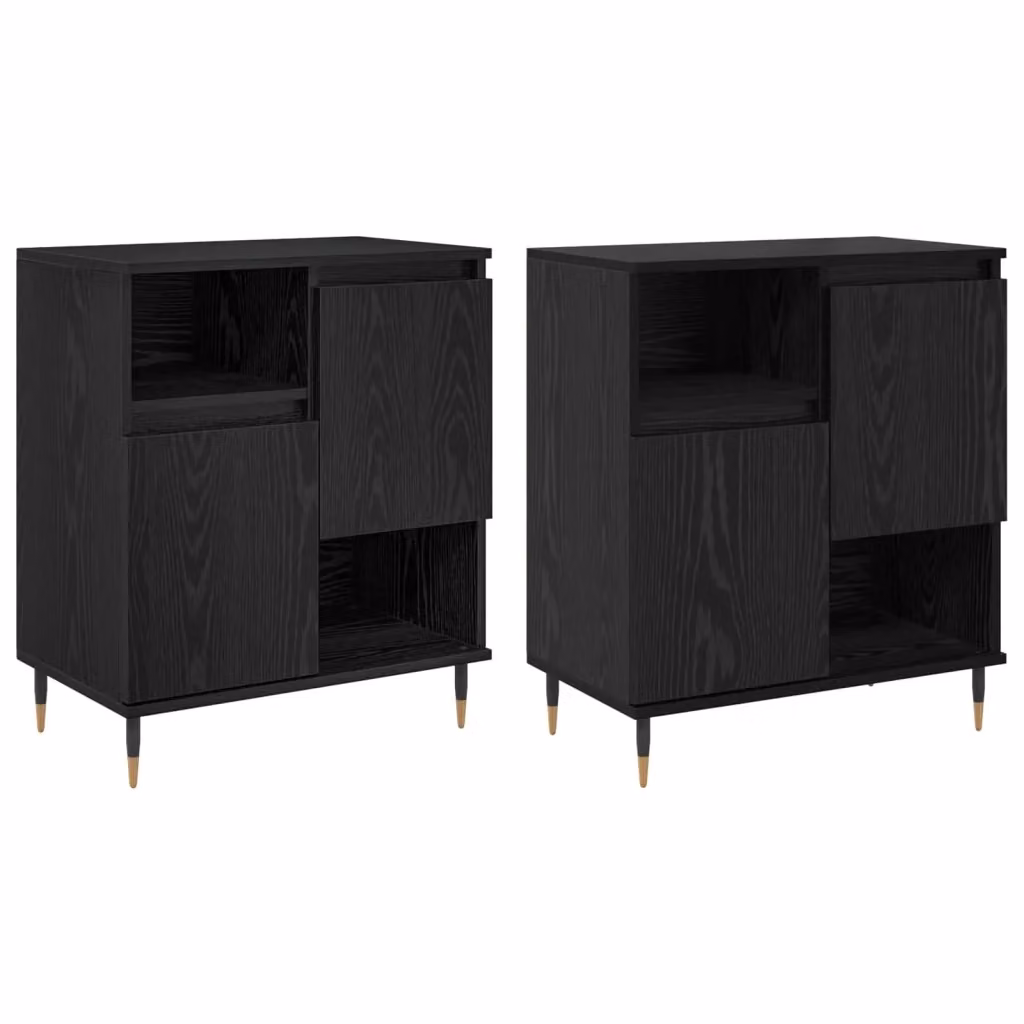 Set di 2 credenze moderne vidaXL in rovere e nero con finitura opaca – 2