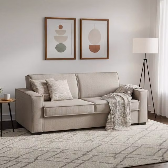 Divano Letto Alisa Talamo Italia, Sofà 2 Posti con Apertura Girevole e Braccioli Slim, Rivestimento in Tessuto Beige, L: 180 cm, P: 95 cm, H: 90 cm