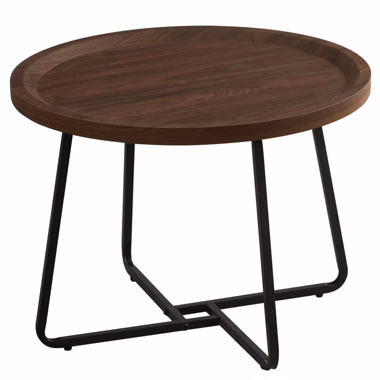 Tavolino Casa Dolce GELA, Ø 60x45 cm, marrone, piano con bordo rialzato, MDF, struttura in metallo, carico massimo 50 kg