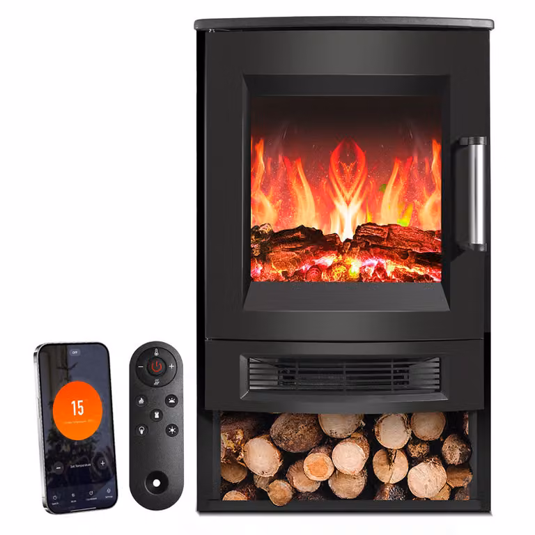 Jopassy caminetto elettrico 900W/1800W a piantana con ventilatore riscaldatore telecomando effetto fiamma LED