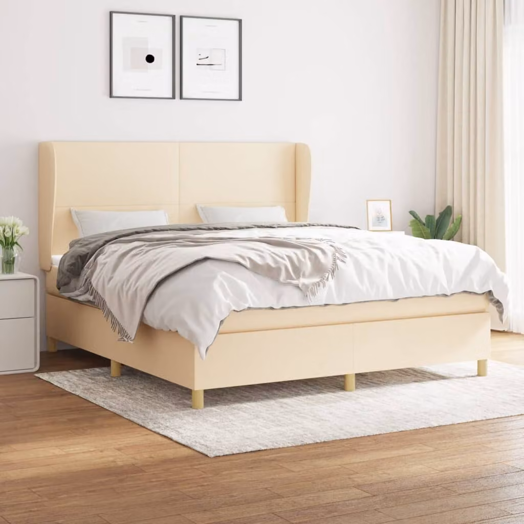 Maison Exclusive - Giroletto a Molle con Materasso Crema 180x200 cm in Tessuto