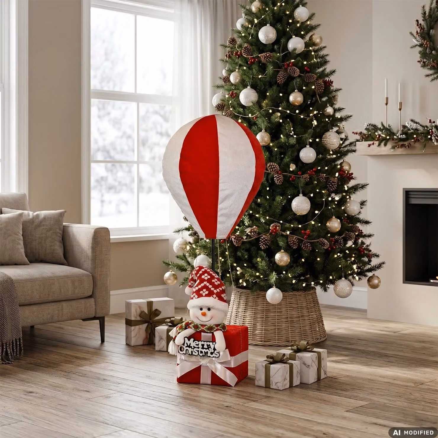 Decorazione Natalizia Mongolfiera con Personaggi Vestiamo Casa, Colori Rosso, Verde e Bianco, Altezza: 93 cm – 2