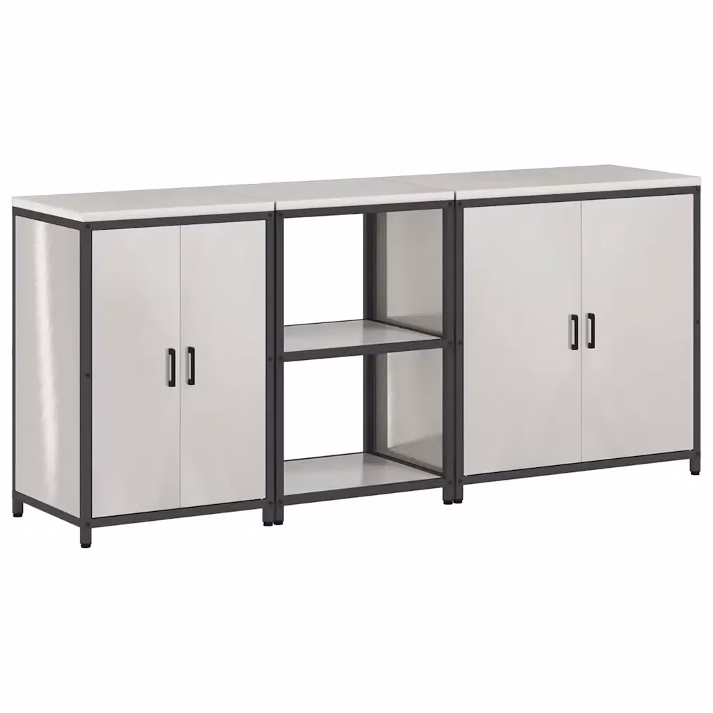 Mobile da cucina stile industriale vidaXL in metallo argento con ante a battente e ripiani interni L 92 cm, P 50 cm, H 210 cm – 2